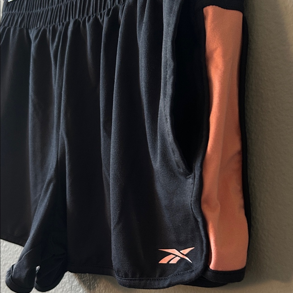 Reebok Women's Athletic Shorts in Black with Coral Highlights Size Medium - Picture 3 of 5